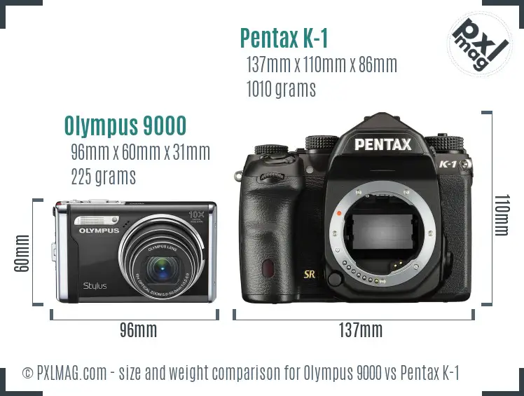 Olympus 9000 vs Pentax K-1 size comparison