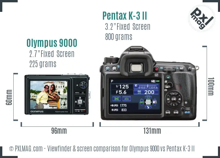 Olympus 9000 vs Pentax K-3 II Screen and Viewfinder comparison