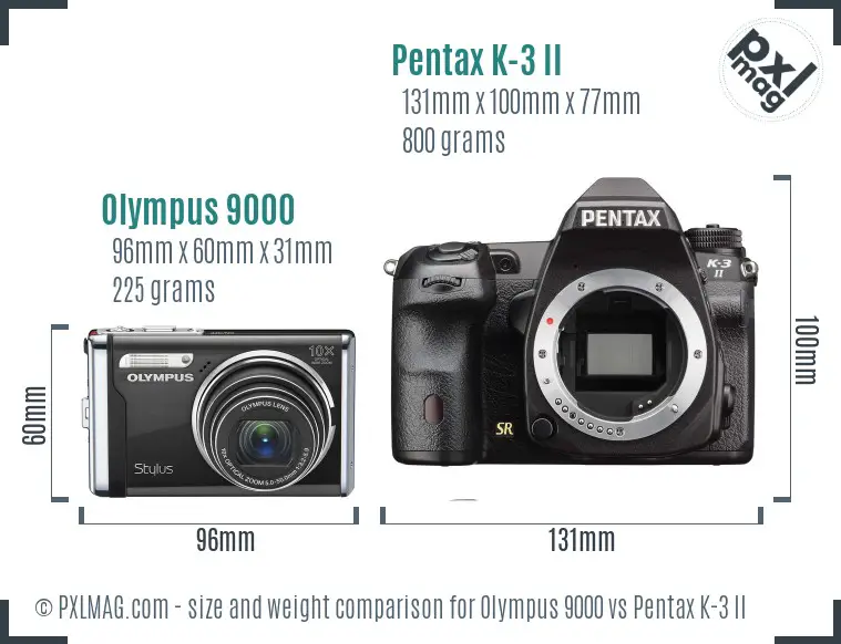 Olympus 9000 vs Pentax K-3 II size comparison