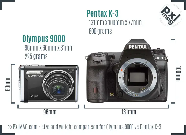 Olympus 9000 vs Pentax K-3 size comparison