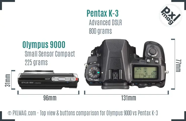 Olympus 9000 vs Pentax K-3 top view buttons comparison