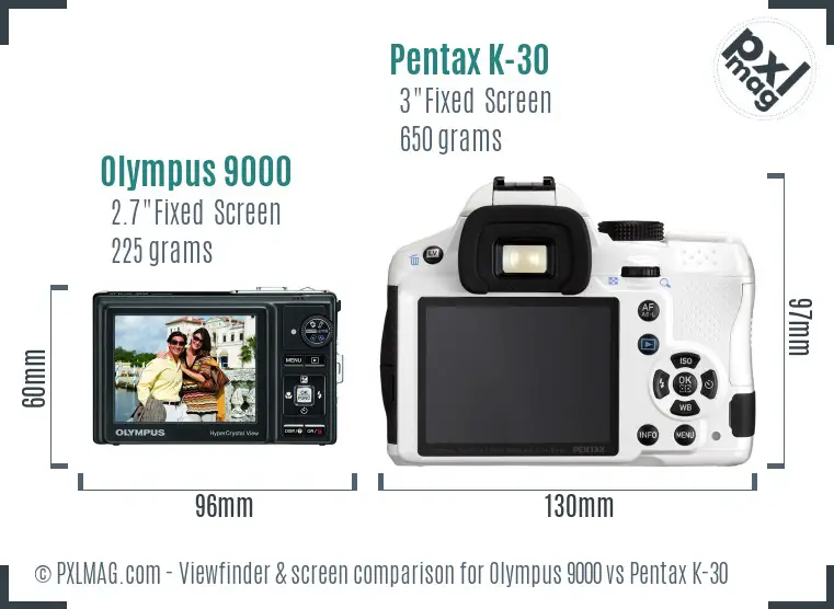 Olympus 9000 vs Pentax K-30 Screen and Viewfinder comparison