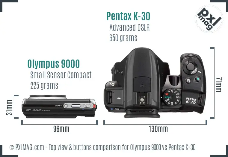Olympus 9000 vs Pentax K-30 top view buttons comparison