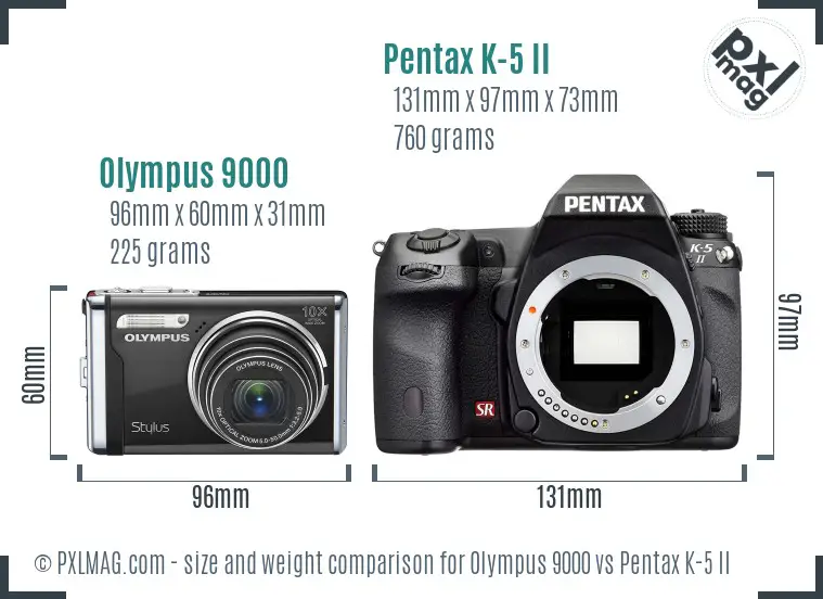 Olympus 9000 vs Pentax K-5 II size comparison