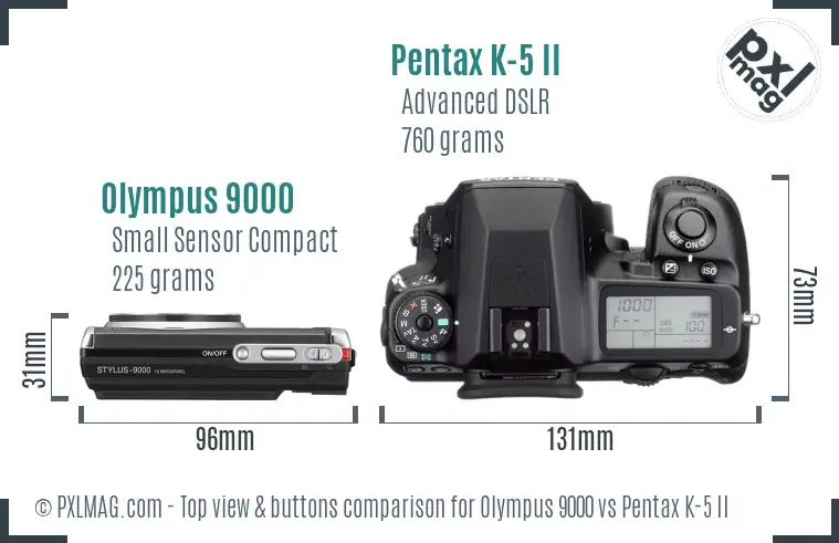 Olympus 9000 vs Pentax K-5 II top view buttons comparison