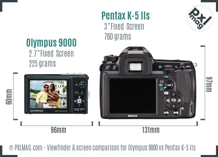 Olympus 9000 vs Pentax K-5 IIs Screen and Viewfinder comparison