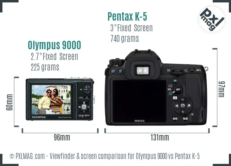 Olympus 9000 vs Pentax K-5 Screen and Viewfinder comparison