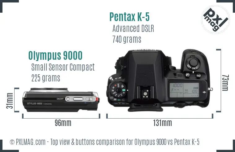 Olympus 9000 vs Pentax K-5 top view buttons comparison