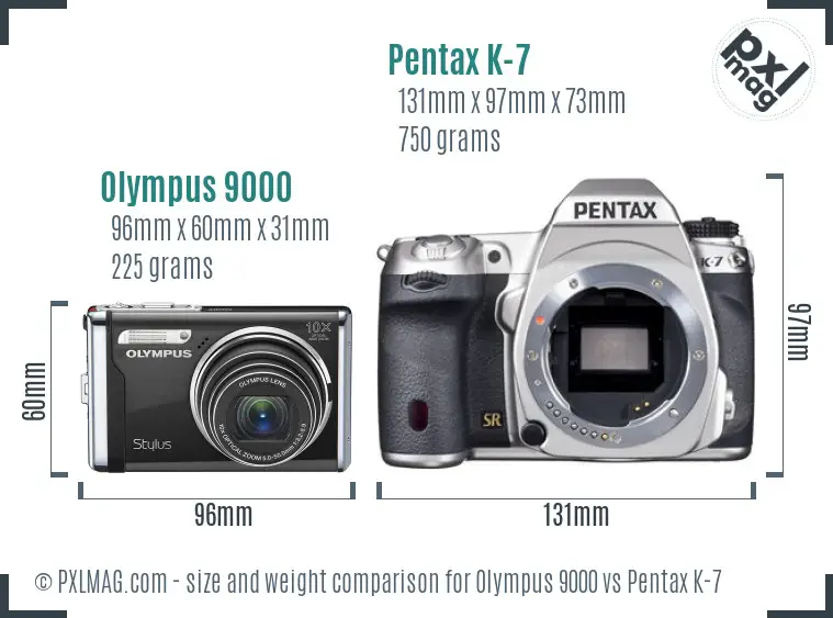 Olympus 9000 vs Pentax K-7 size comparison