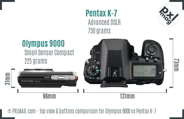 Olympus 9000 vs Pentax K-7 top view buttons comparison