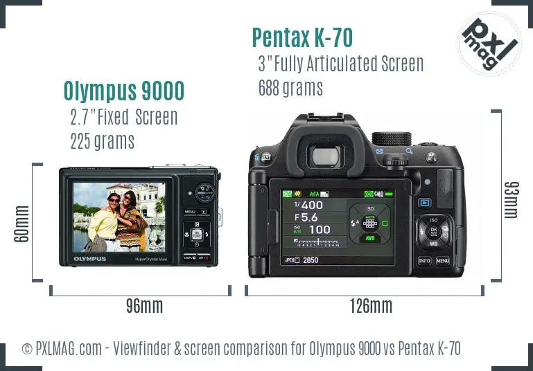 Olympus 9000 vs Pentax K-70 Screen and Viewfinder comparison