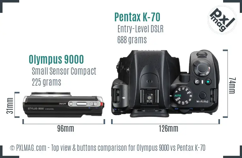 Olympus 9000 vs Pentax K-70 top view buttons comparison
