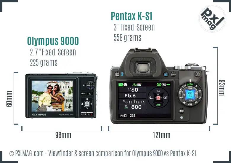 Olympus 9000 vs Pentax K-S1 Screen and Viewfinder comparison