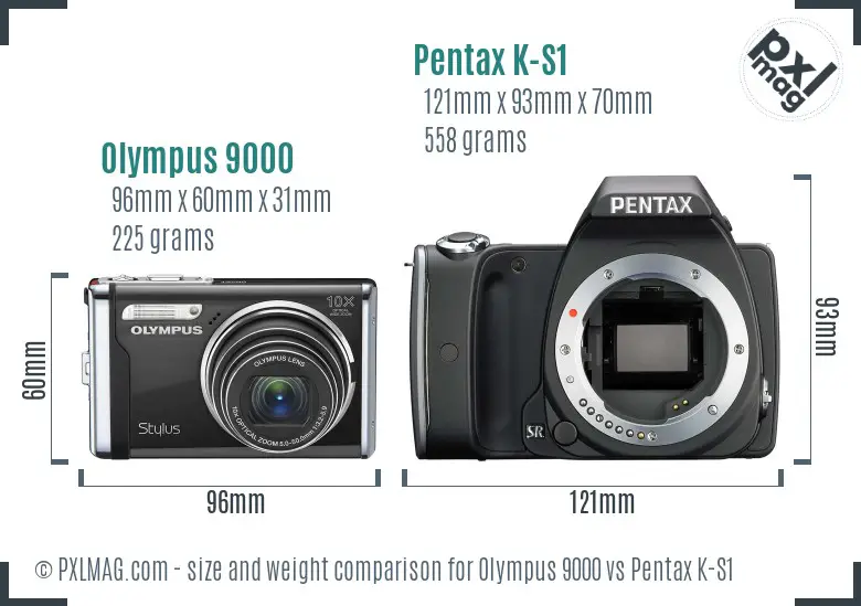Olympus 9000 vs Pentax K-S1 size comparison