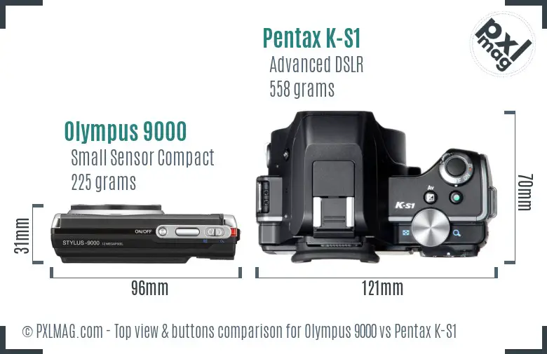 Olympus 9000 vs Pentax K-S1 top view buttons comparison