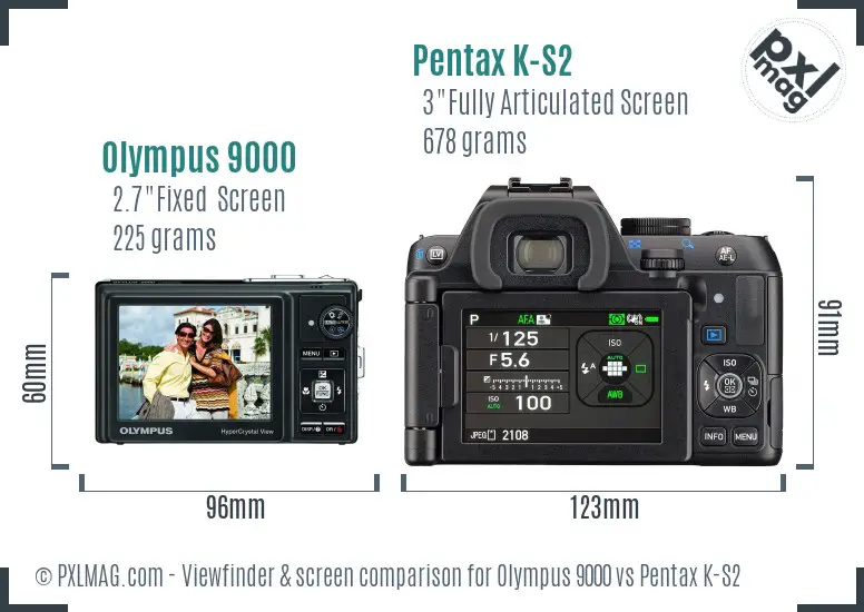 Olympus 9000 vs Pentax K-S2 Screen and Viewfinder comparison