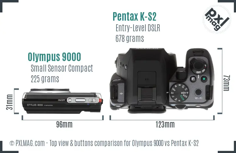 Olympus 9000 vs Pentax K-S2 top view buttons comparison