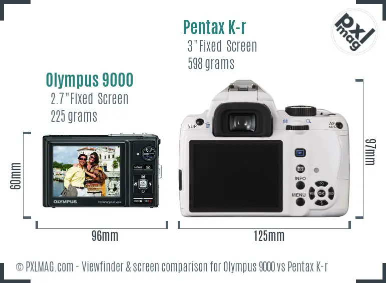 Olympus 9000 vs Pentax K-r Screen and Viewfinder comparison