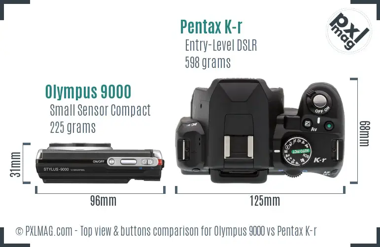 Olympus 9000 vs Pentax K-r top view buttons comparison