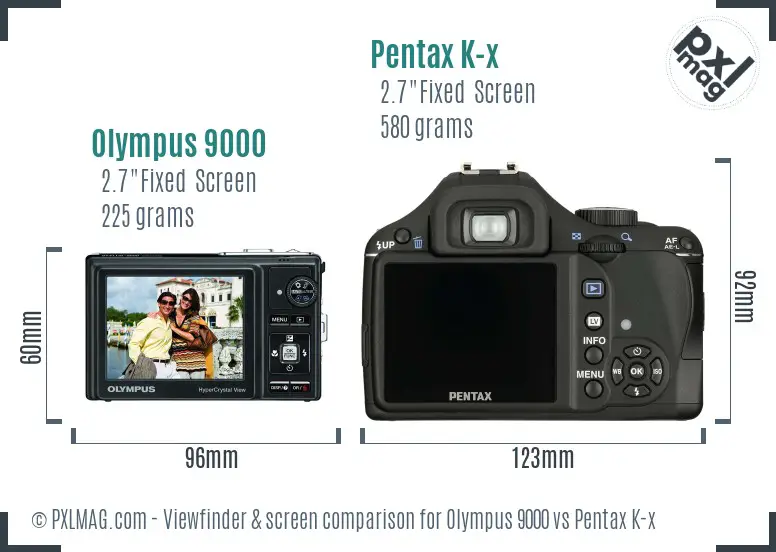 Olympus 9000 vs Pentax K-x Screen and Viewfinder comparison