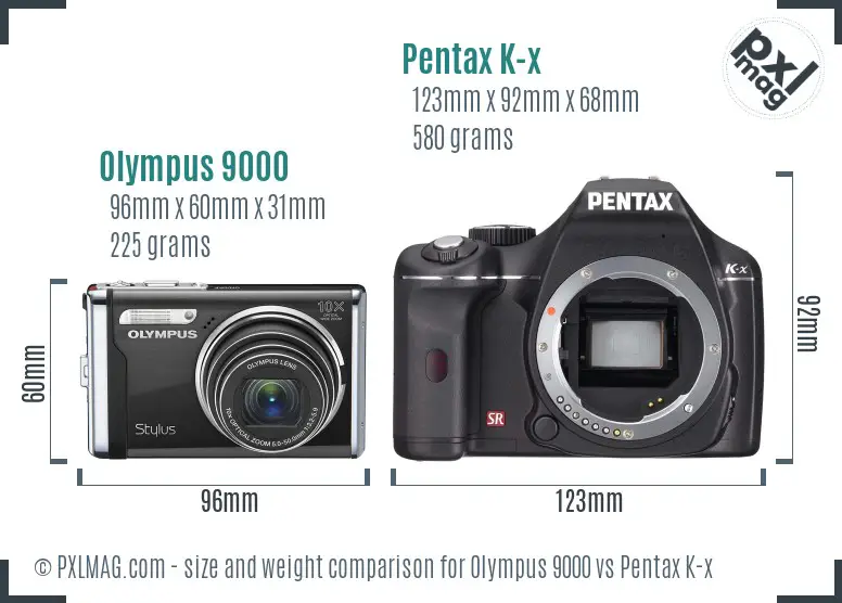 Olympus 9000 vs Pentax K-x size comparison