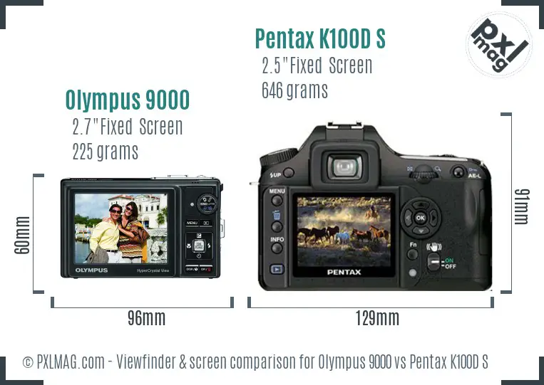 Olympus 9000 vs Pentax K100D S Screen and Viewfinder comparison