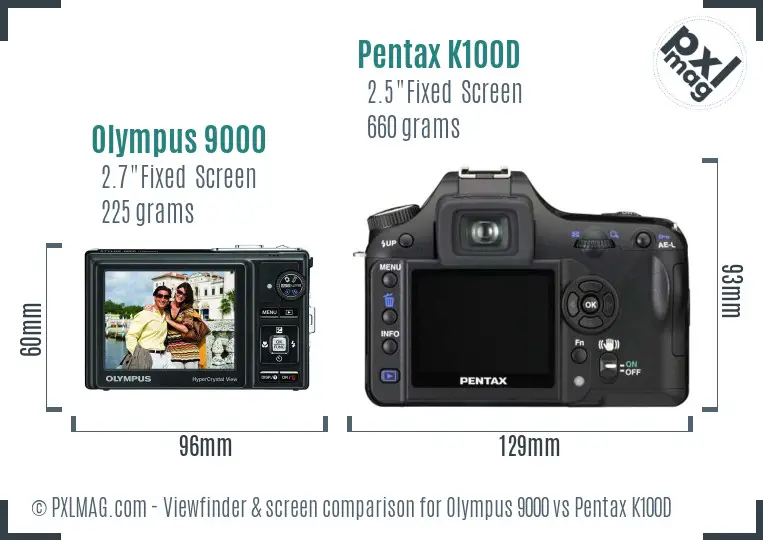 Olympus 9000 vs Pentax K100D Screen and Viewfinder comparison