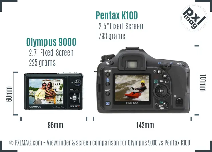 Olympus 9000 vs Pentax K10D Screen and Viewfinder comparison