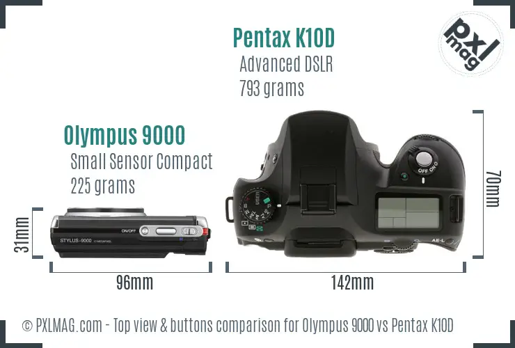 Olympus 9000 vs Pentax K10D top view buttons comparison
