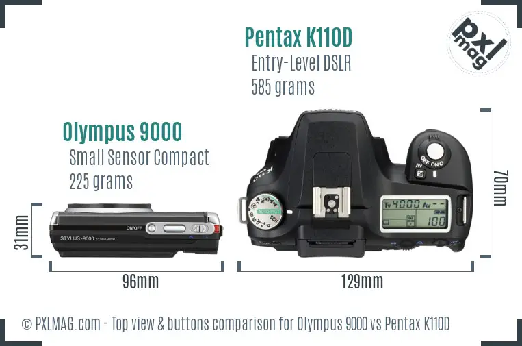 Olympus 9000 vs Pentax K110D top view buttons comparison