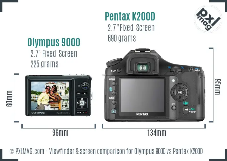 Olympus 9000 vs Pentax K200D Screen and Viewfinder comparison