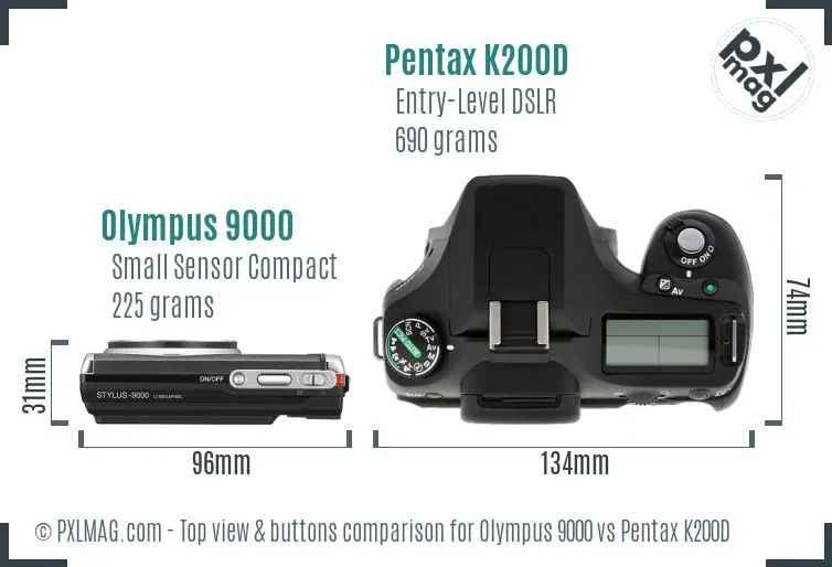 Olympus 9000 vs Pentax K200D top view buttons comparison