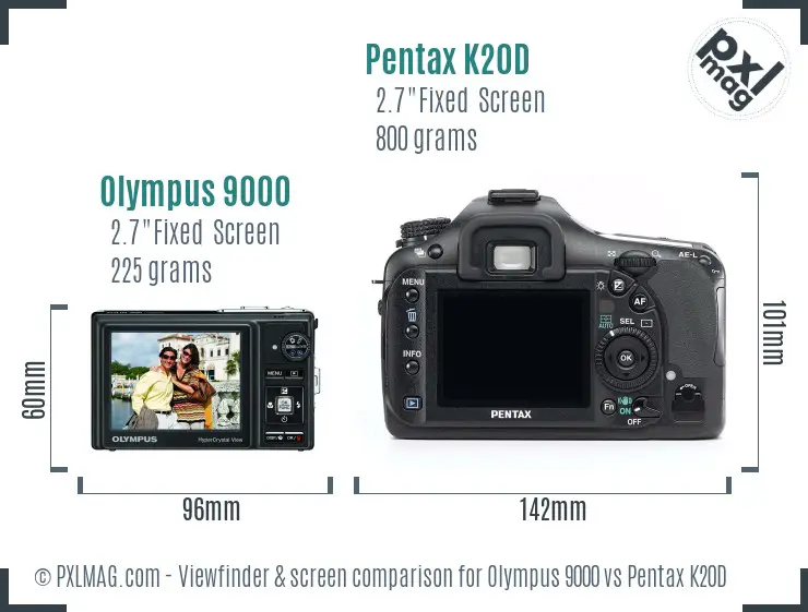 Olympus 9000 vs Pentax K20D Screen and Viewfinder comparison
