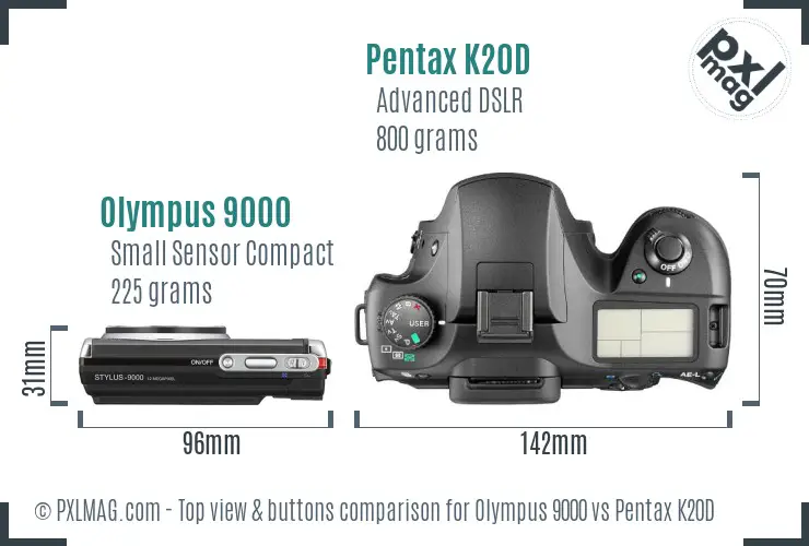 Olympus 9000 vs Pentax K20D top view buttons comparison