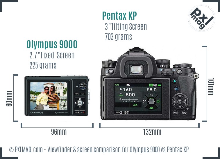 Olympus 9000 vs Pentax KP Screen and Viewfinder comparison