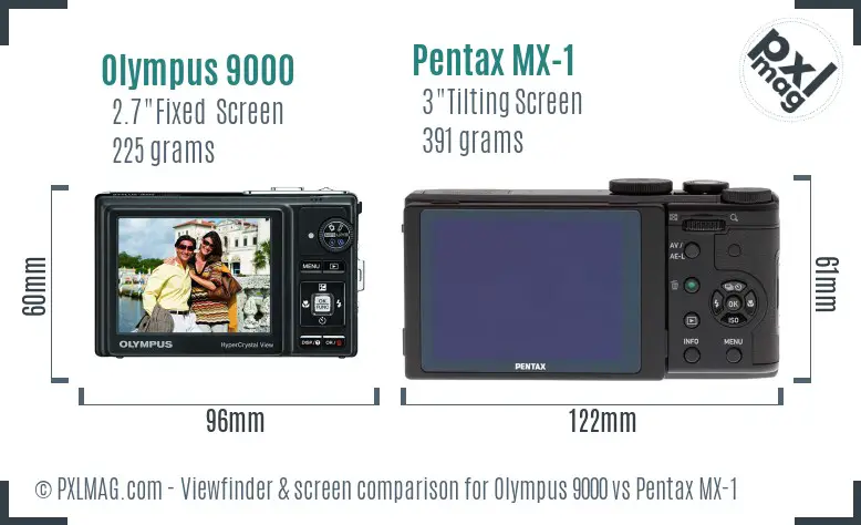 Olympus 9000 vs Pentax MX-1 Screen and Viewfinder comparison