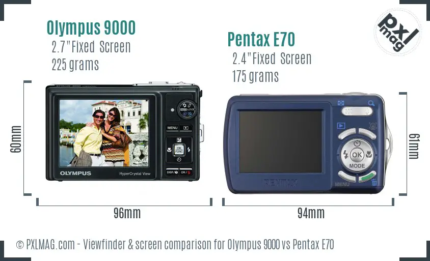 Olympus 9000 vs Pentax E70 Screen and Viewfinder comparison