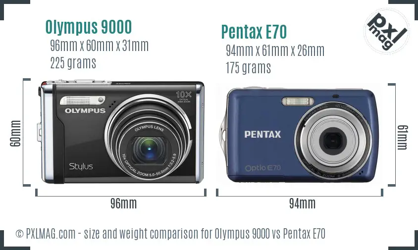 Olympus 9000 vs Pentax E70 size comparison