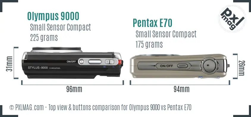 Olympus 9000 vs Pentax E70 top view buttons comparison