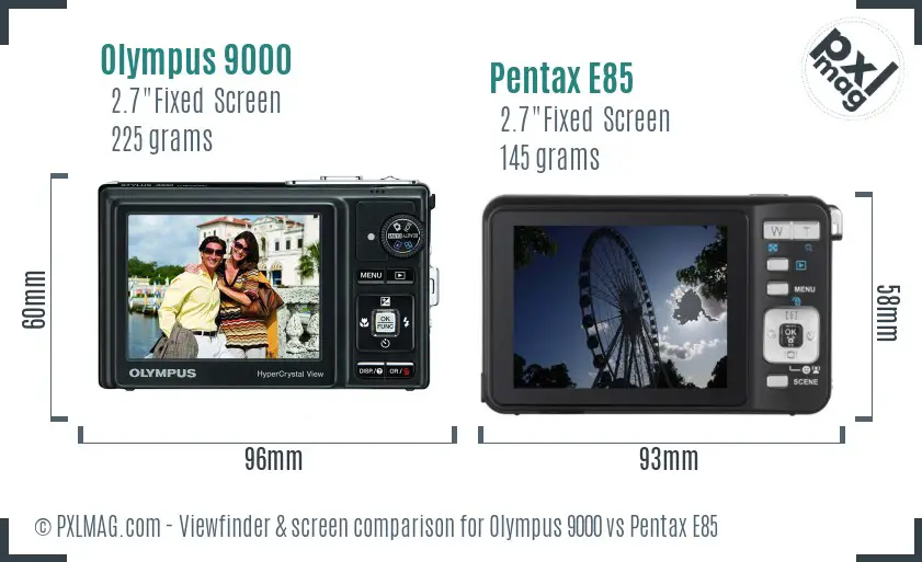 Olympus 9000 vs Pentax E85 Screen and Viewfinder comparison
