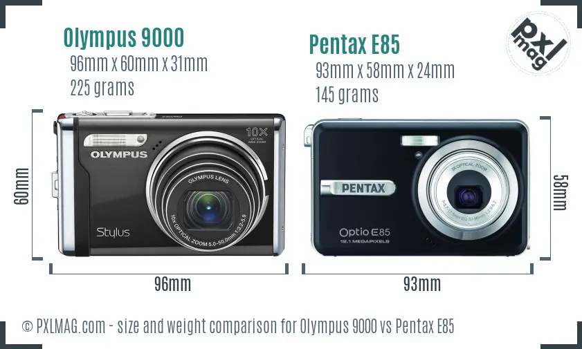 Olympus 9000 vs Pentax E85 size comparison