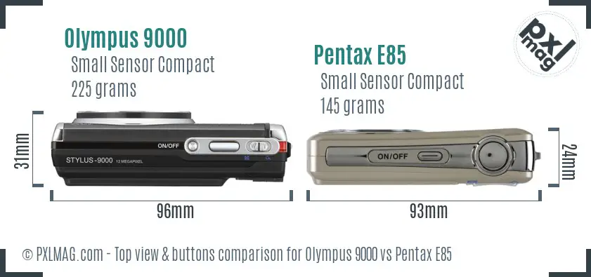 Olympus 9000 vs Pentax E85 top view buttons comparison