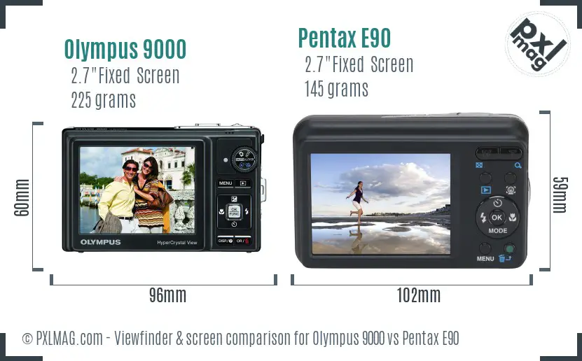Olympus 9000 vs Pentax E90 Screen and Viewfinder comparison