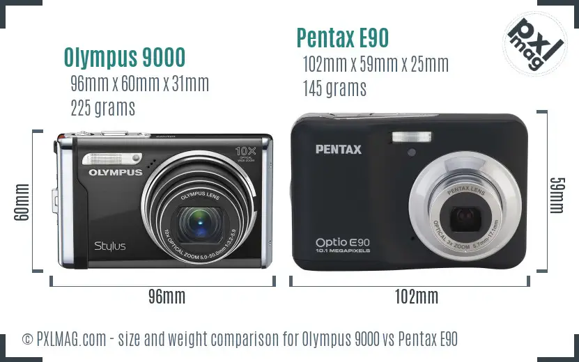 Olympus 9000 vs Pentax E90 size comparison