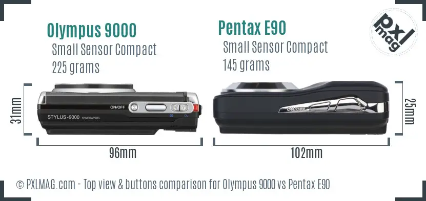 Olympus 9000 vs Pentax E90 top view buttons comparison