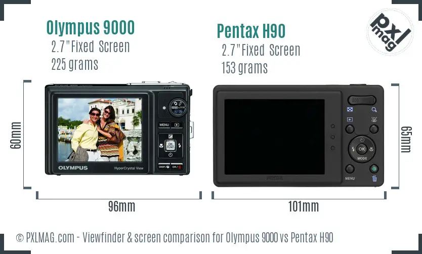 Olympus 9000 vs Pentax H90 Screen and Viewfinder comparison