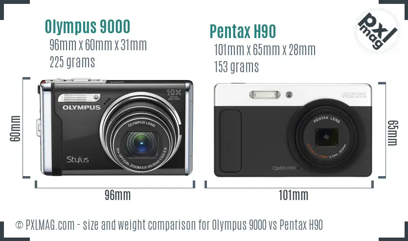 Olympus 9000 vs Pentax H90 size comparison