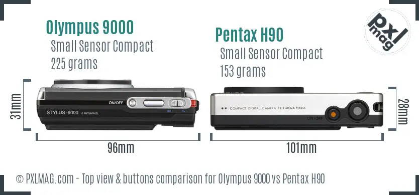 Olympus 9000 vs Pentax H90 top view buttons comparison