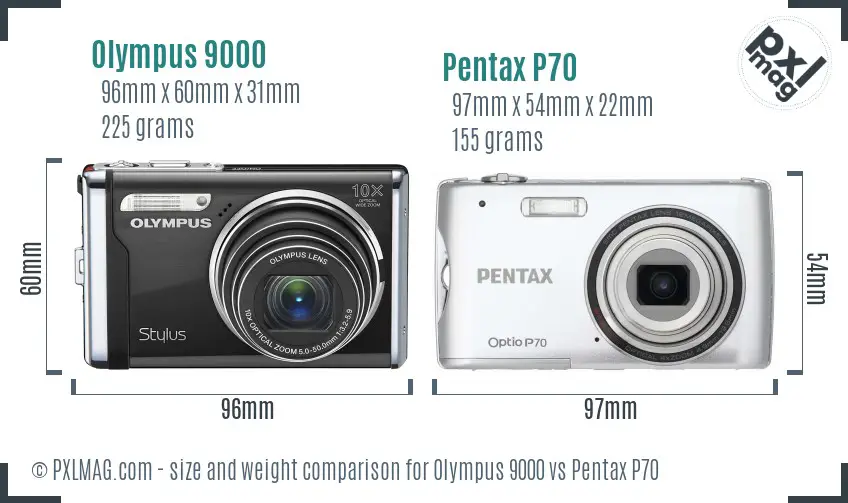 Olympus 9000 vs Pentax P70 size comparison