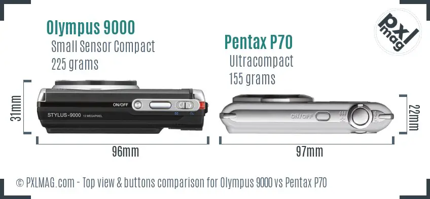 Olympus 9000 vs Pentax P70 top view buttons comparison